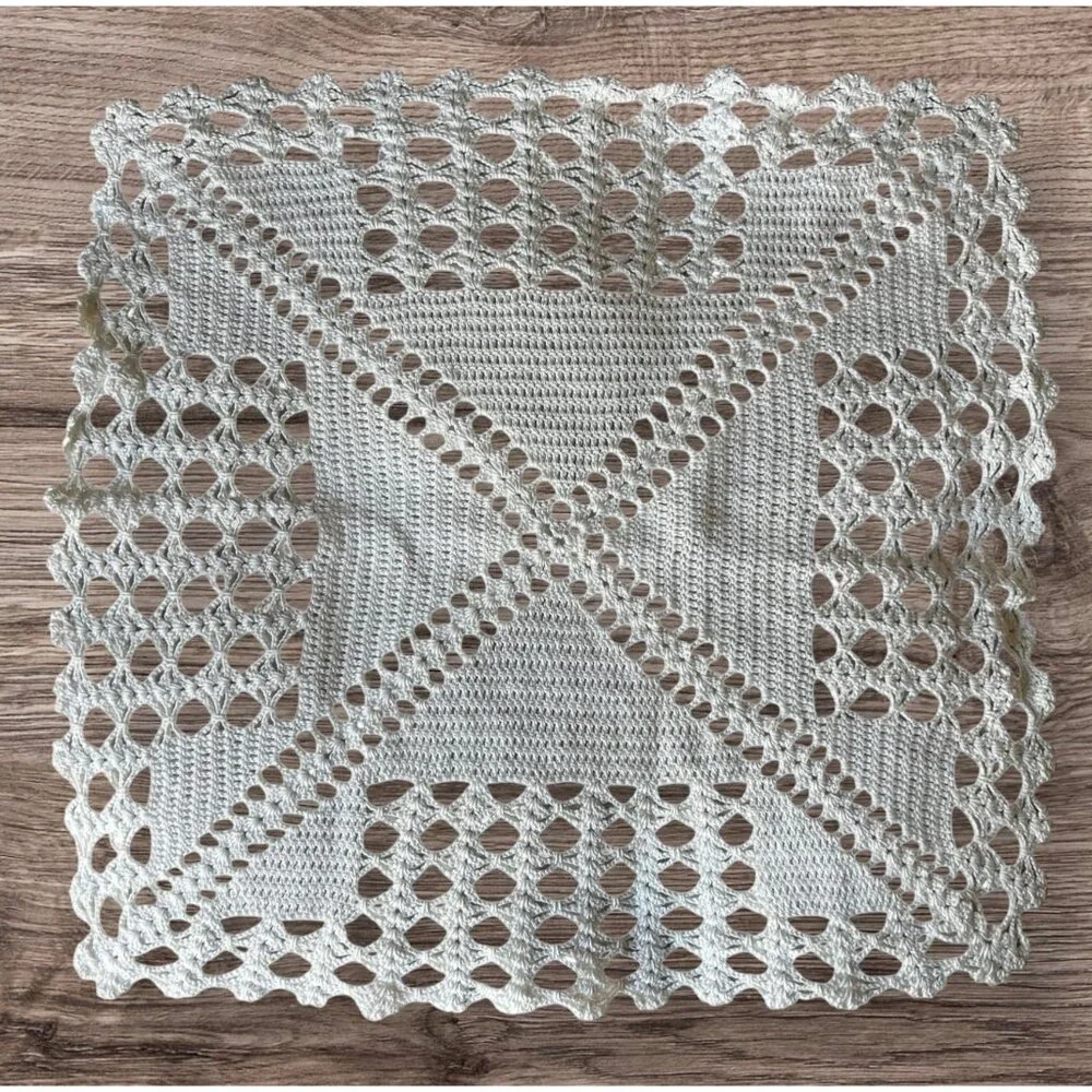 Hand Crocheted White Cotton Doilies Square Cottage Core VTG Wedding Country